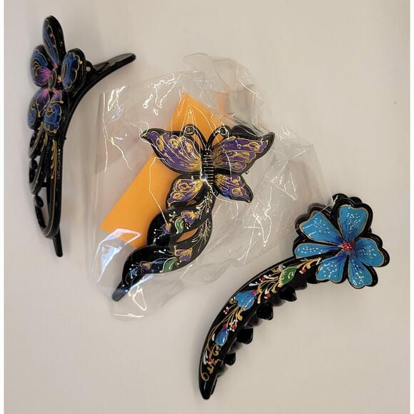 Lacquerware Tong\'s by Linda Flowers Butterfly Hairclip Hair Clip Set of 3 main image 8